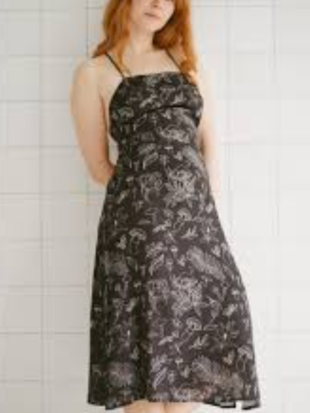 Floral Black Midi Slip Dress with Adjustable Straps
